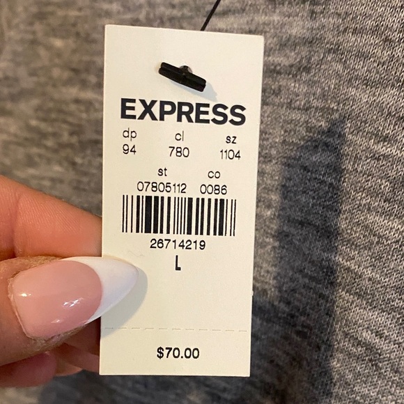 Express Heather Gray Mock Turtleneck Long Sleeve Ruched Knit Dress Size L NWT - Picture 2 of 6